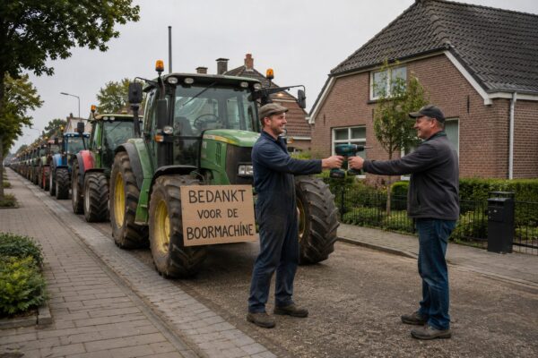 Boeren bedanken bakker met dertig trekkers: ‘Een kaartje vonden we wat overdreven’